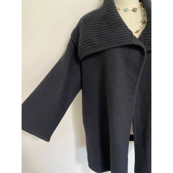 Vince Jacket Womens Small Black Wool Shawl Cardigan Sweater Quiet Luxury Minimal - Picture 4 of 13
